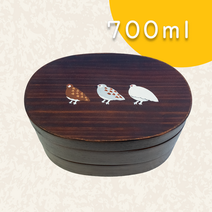 二段曲げわっぱ弁当箱漆塗り｜700ml｜三羽のらいちょう