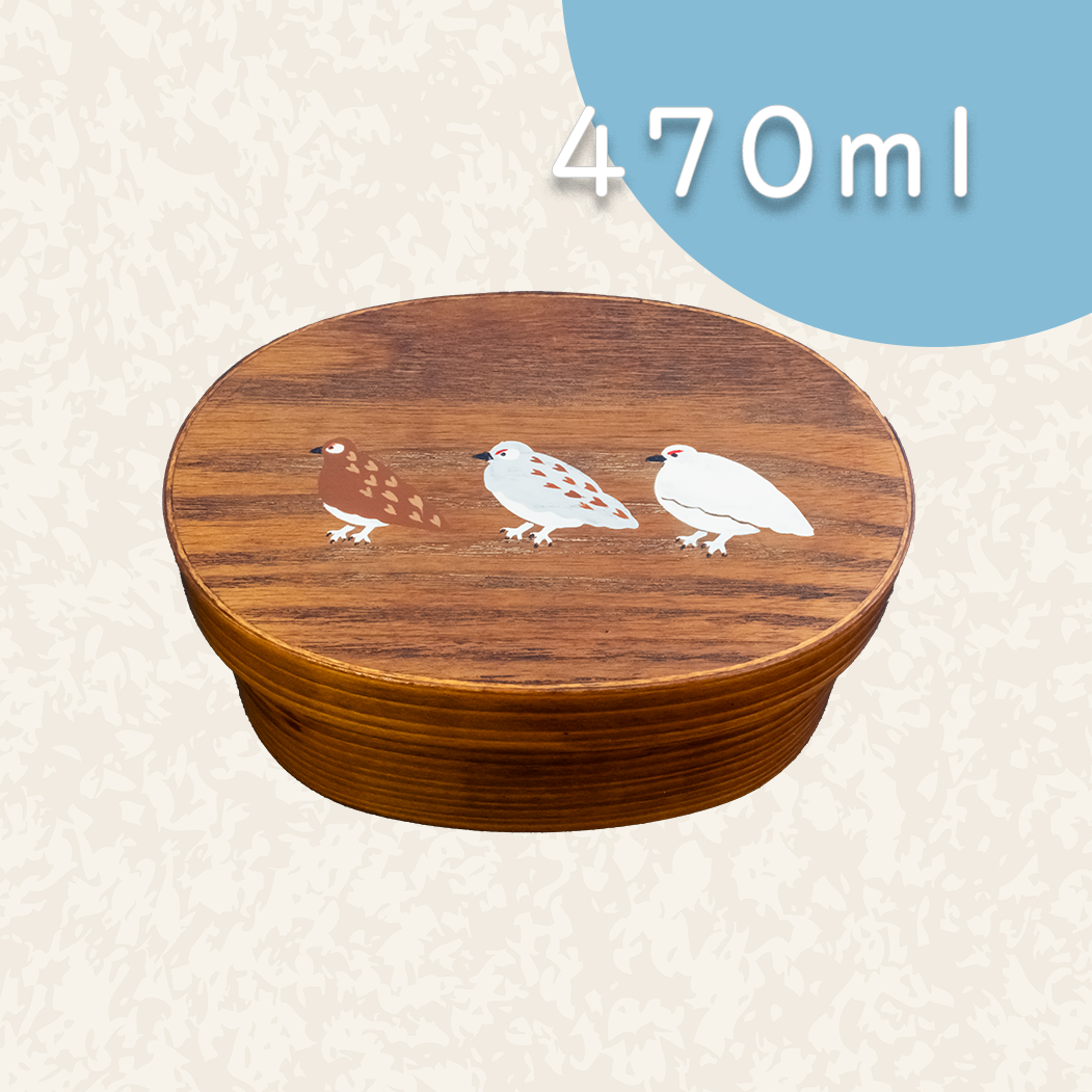 小判型曲げわっぱ弁当箱 漆塗り｜470ml｜三羽のらいちょう