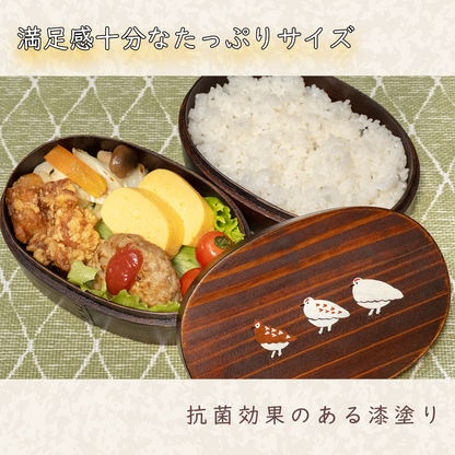 二段曲げわっぱ弁当箱漆塗り｜700ml｜三羽のらいちょう