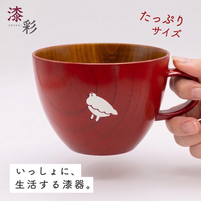 木製らいちょうのたっぷりスープマグ（赤）｜ギフト包装対応